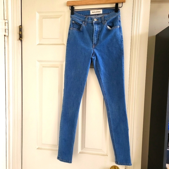 Reformation Denim - REFORMATION Blue High-Waisted Skinny Jeans